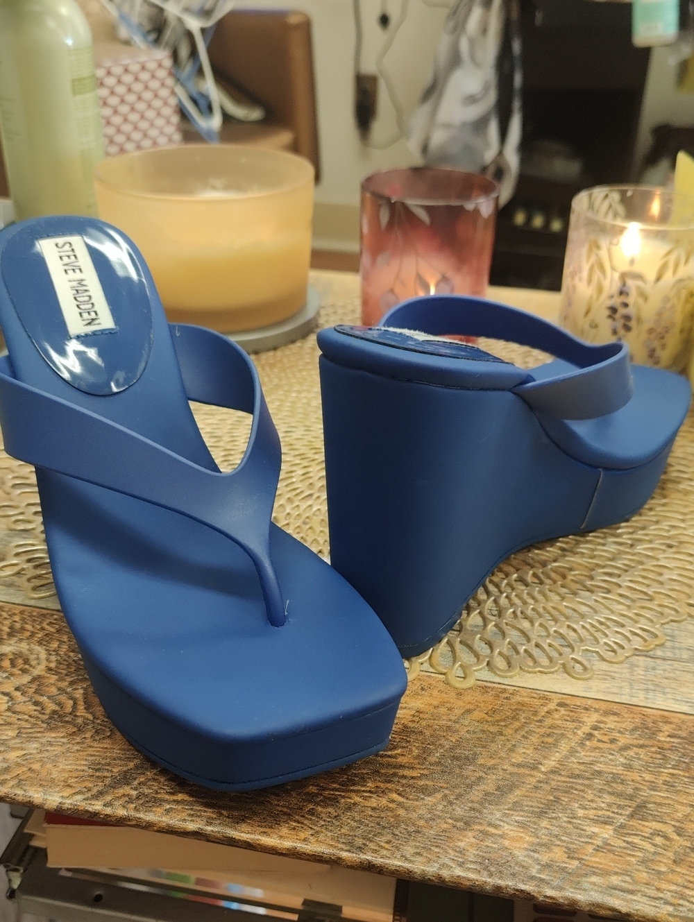 Steve Madden Blue Platform Wedge Flip-Flops